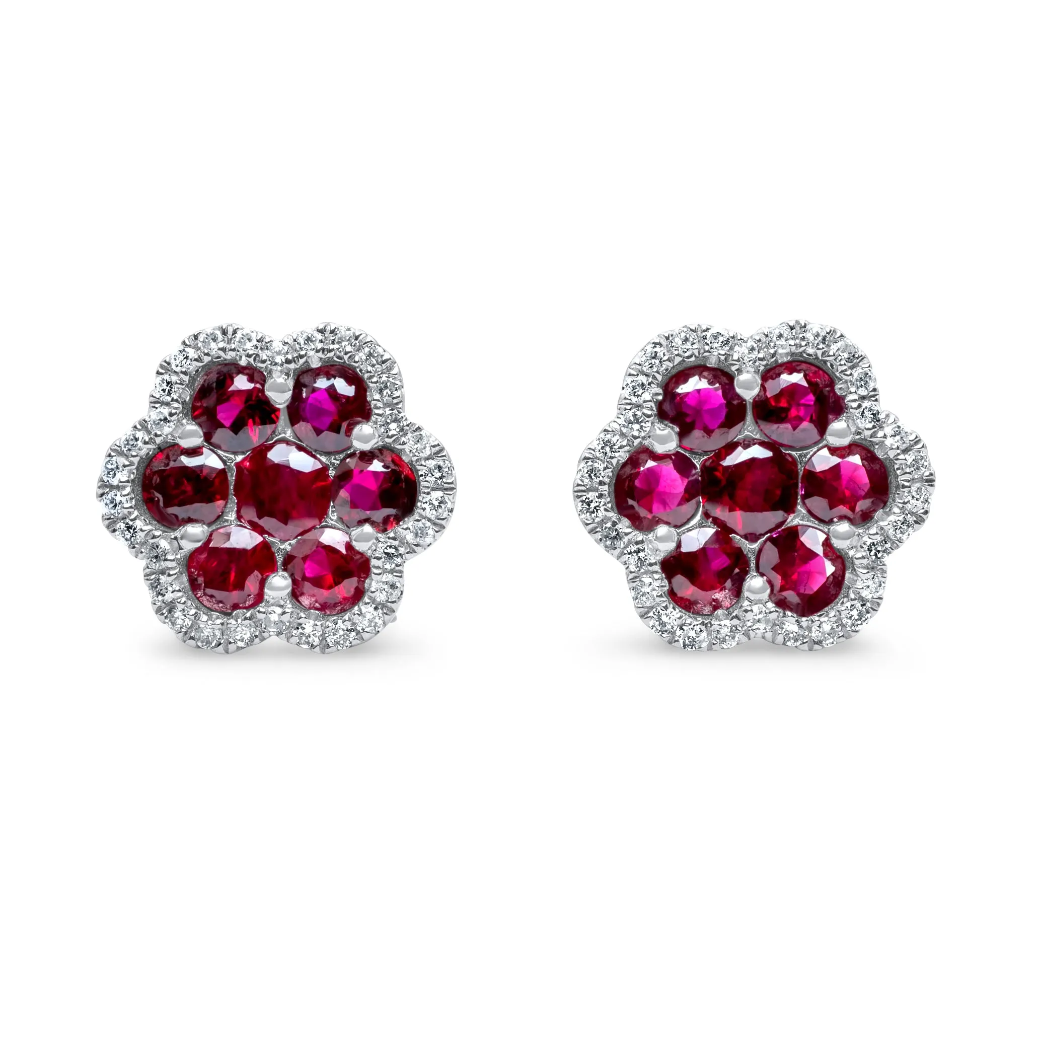 14k Rose Gold Diamond Ruby Cluster Earrings