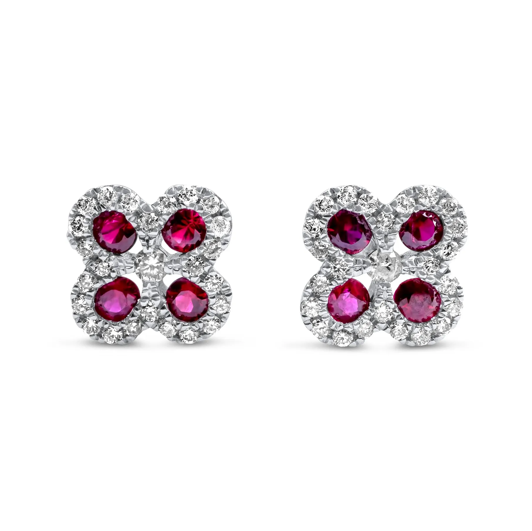 14k Rose Gold Diamond Ruby Flower Earrings