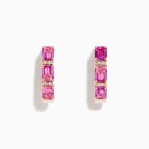 14K Rose Gold Pink Sapphire and Diamond Huggie Hoop Earrings