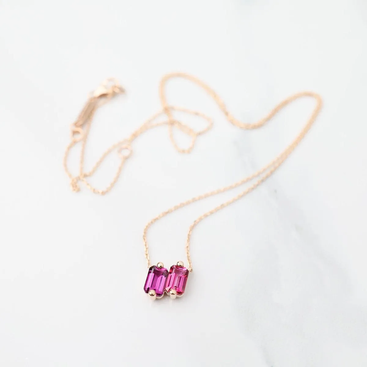 14k Rose Gold Red Ombre Baguette Necklace