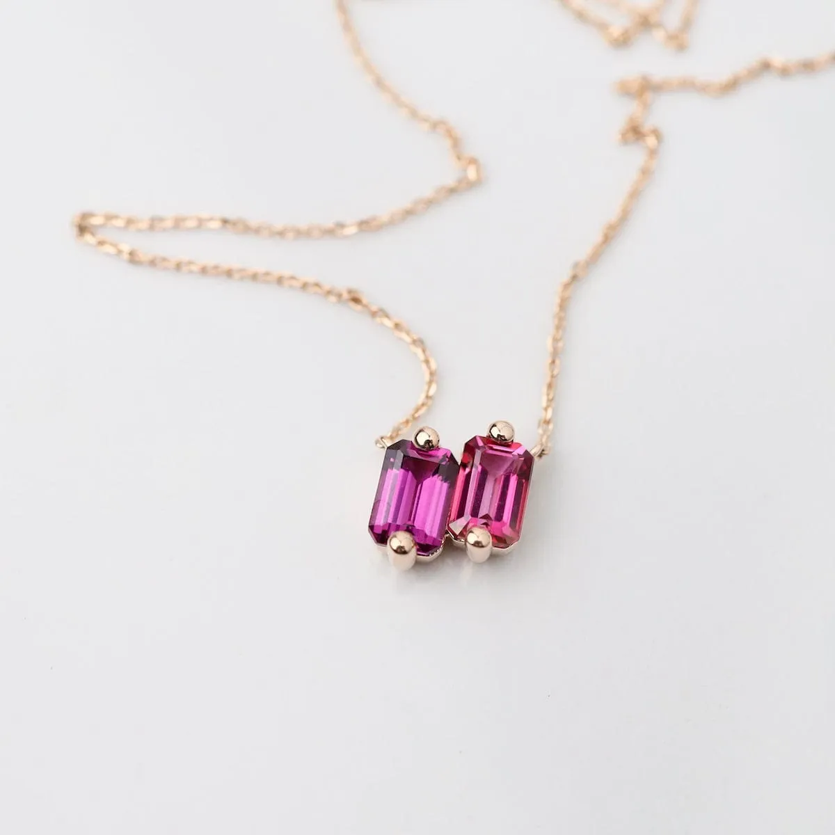 14k Rose Gold Red Ombre Baguette Necklace