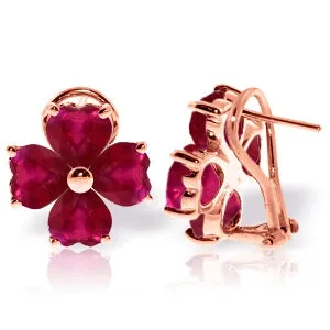 14K Solid Rose Gold French Clips Natural Ruby Earrings