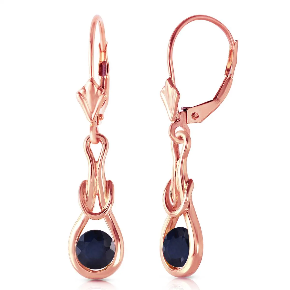 14K Solid Rose Gold Leverback Earrings Natural Sapphire Jewelry Genuine