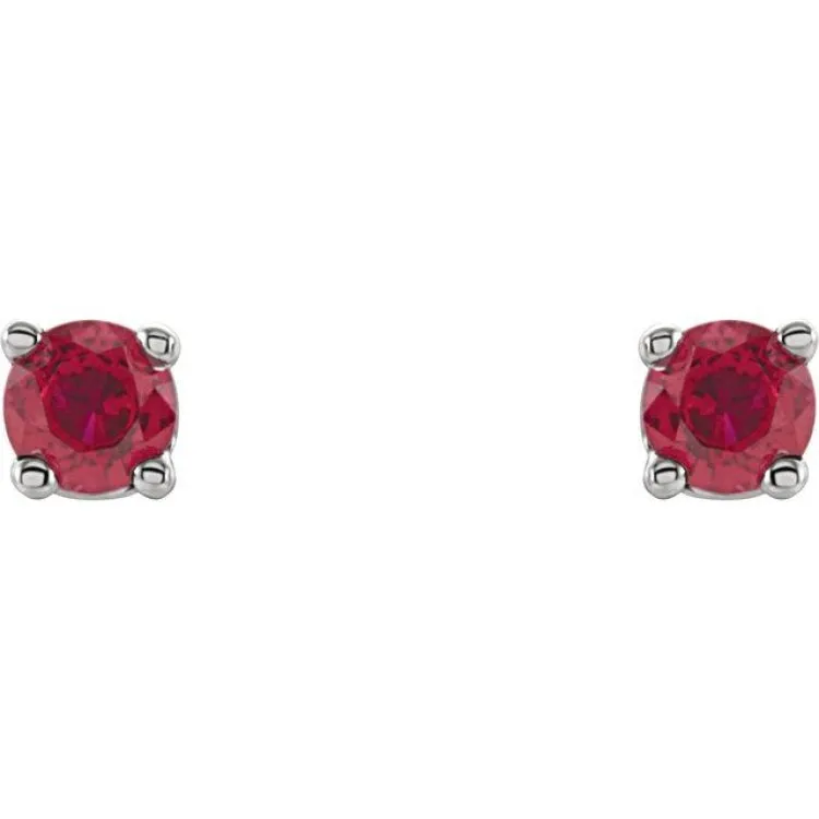 14K White 2.5 mm Lab-Grown Ruby Stud Earrings