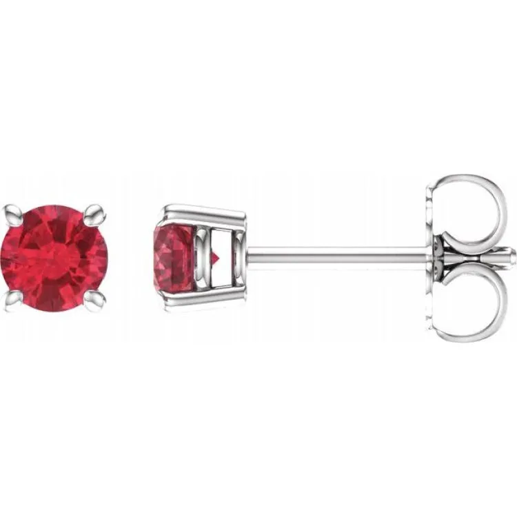 14K White 4 mm Natural Ruby Stud Earrings