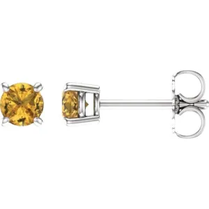 14K White 4 mm Natural Yellow Sapphire Stud Earrings