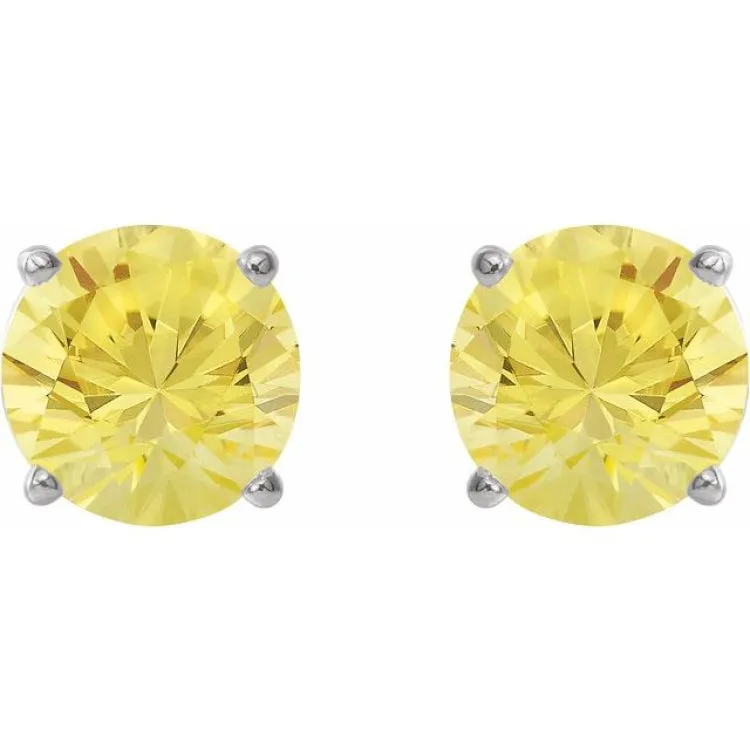 14K White 7 mm Lab-Grown Yellow Sapphire Stud Earrings