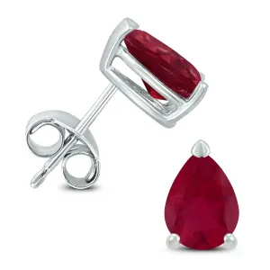 14K White Gold 6X4Mm Pear Ruby Earrings