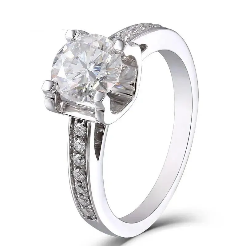 14k White Gold Moissanite Ring 1ct Center Stone