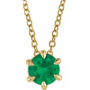 14K Yellow 4 mm Lab-Grown Emerald Solitaire 16-18" Necklace