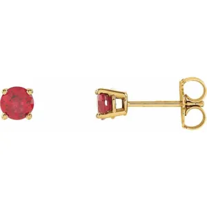 14K Yellow 4 mm Natural Ruby Stud Earrings