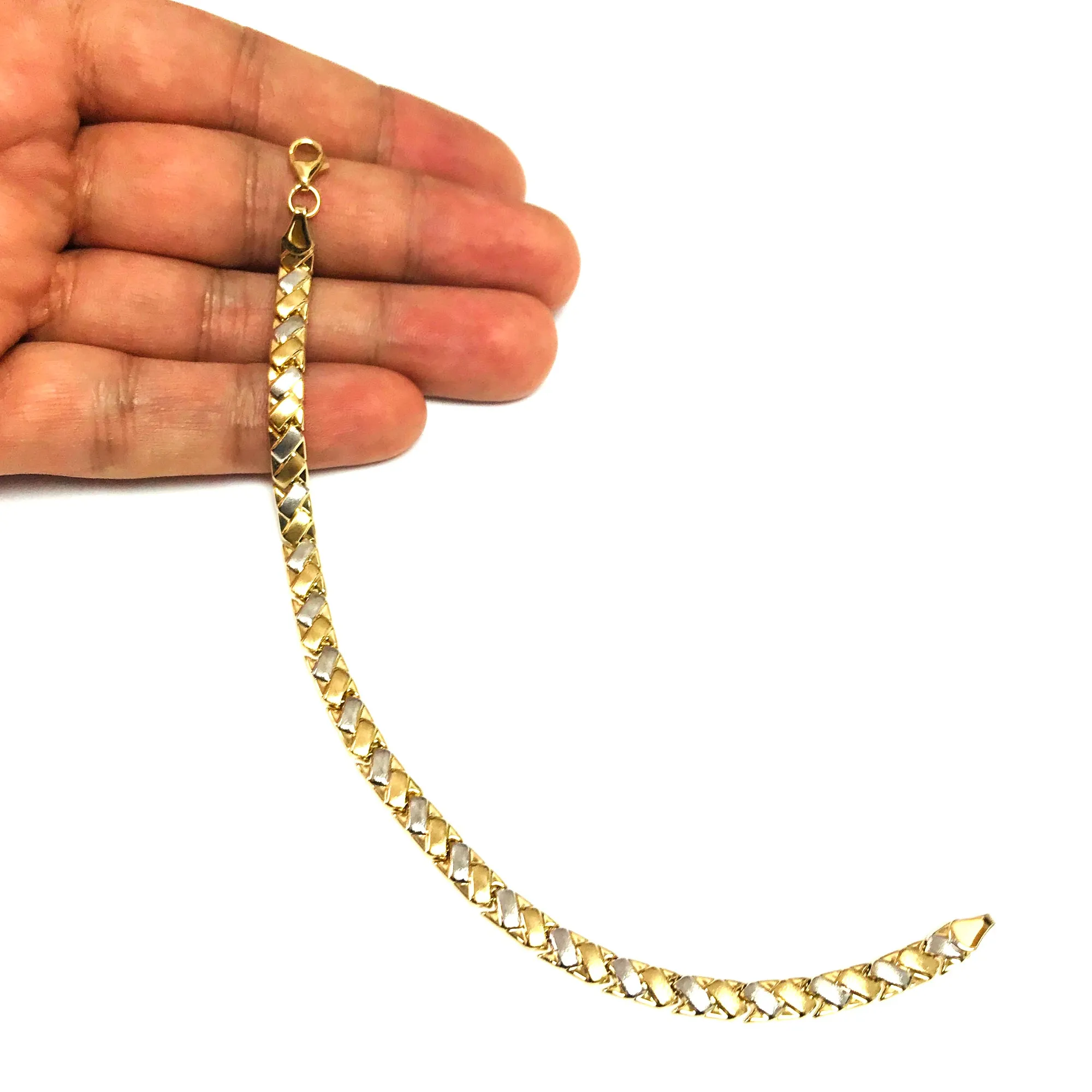 14k Yellow And White Gold Weaved Links Bracelet, 7,25"