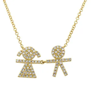 14K Yellow Diamond Boy & Girl Necklace