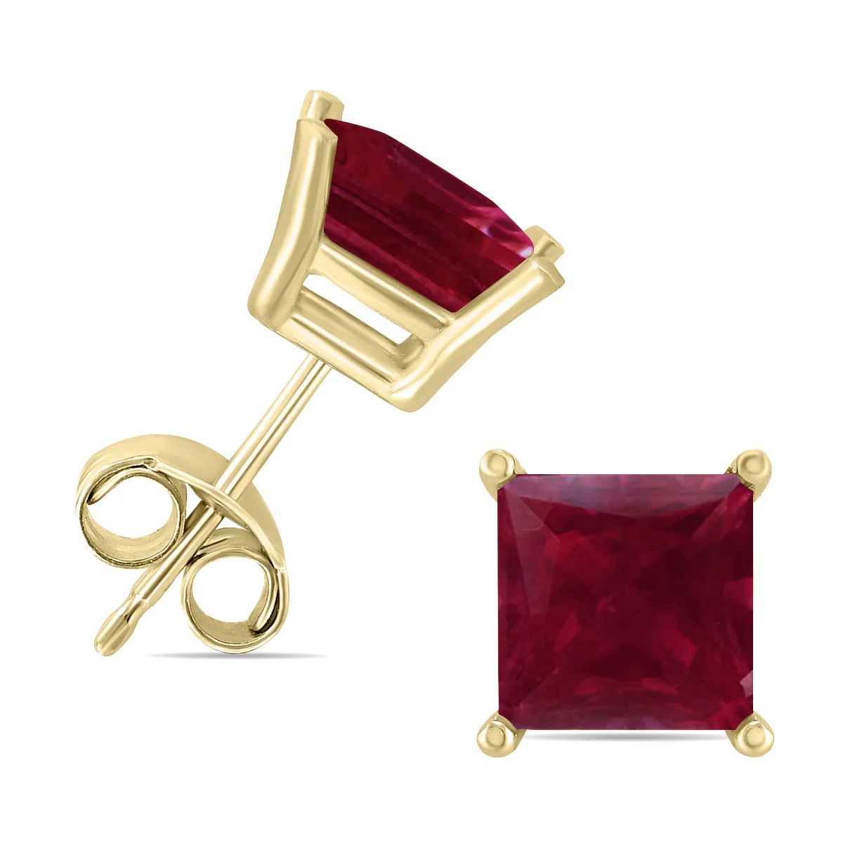 14K Yellow Gold 4Mm Square Ruby Gemstone Earrings