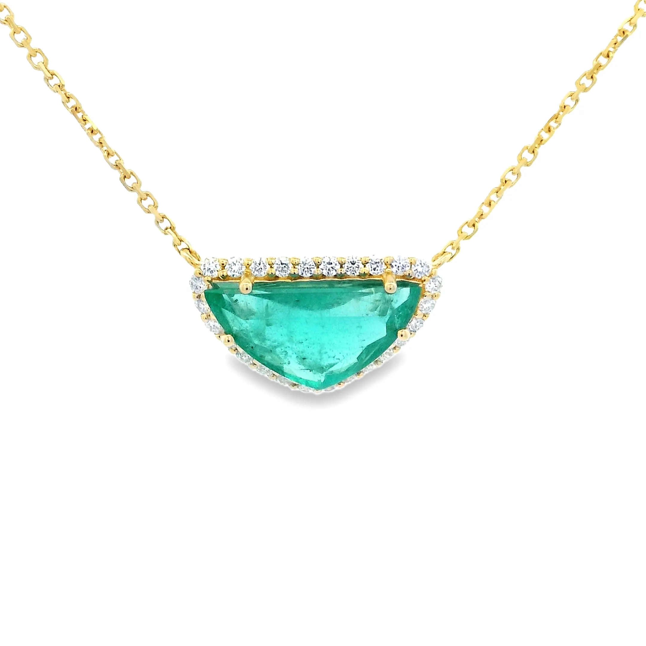 14k Yellow Gold Diamond and Emerald Pendant