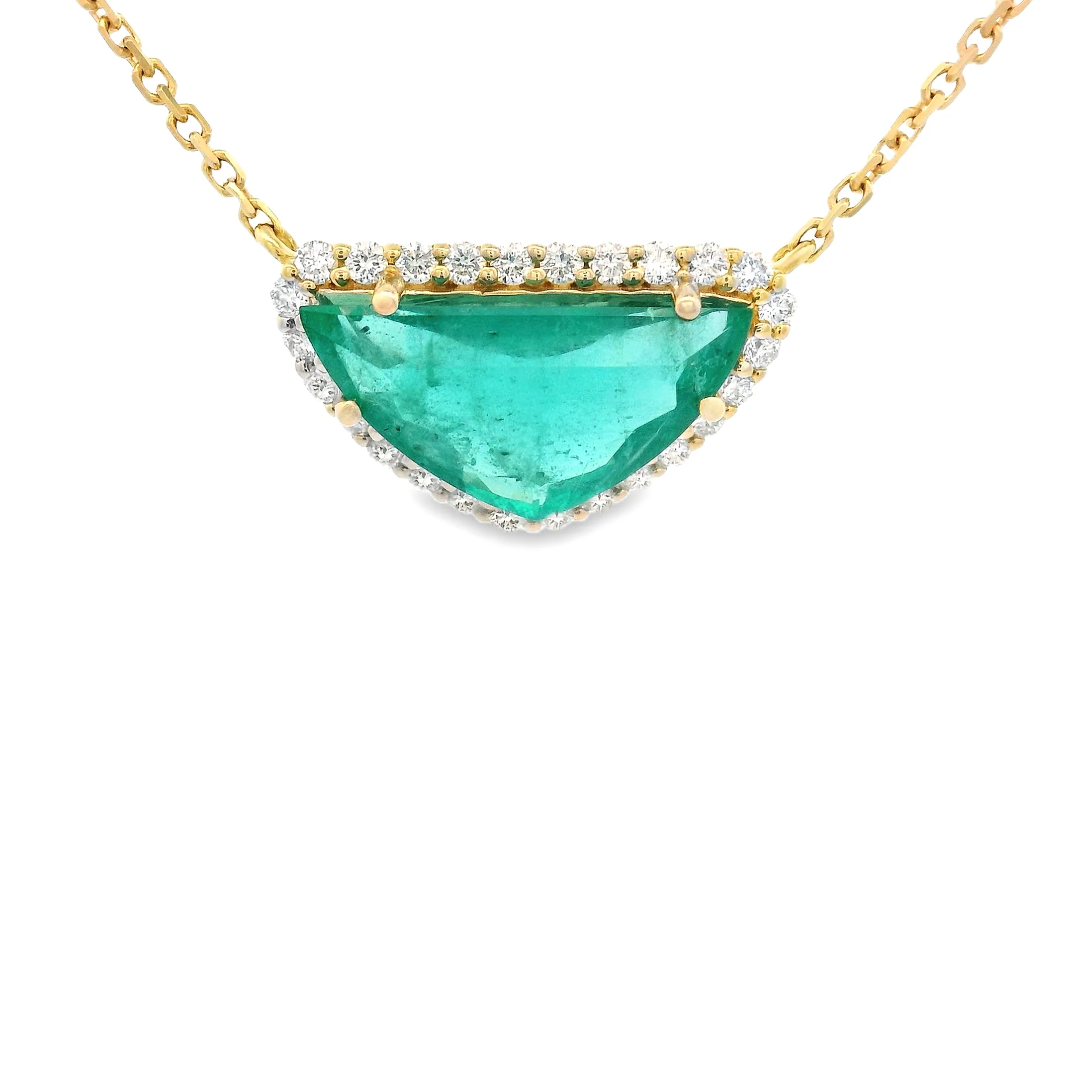 14k Yellow Gold Diamond and Emerald Pendant