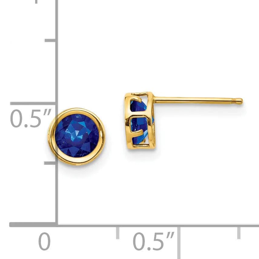 14k Yellow Gold Round Sapphire Birthstone Earrings