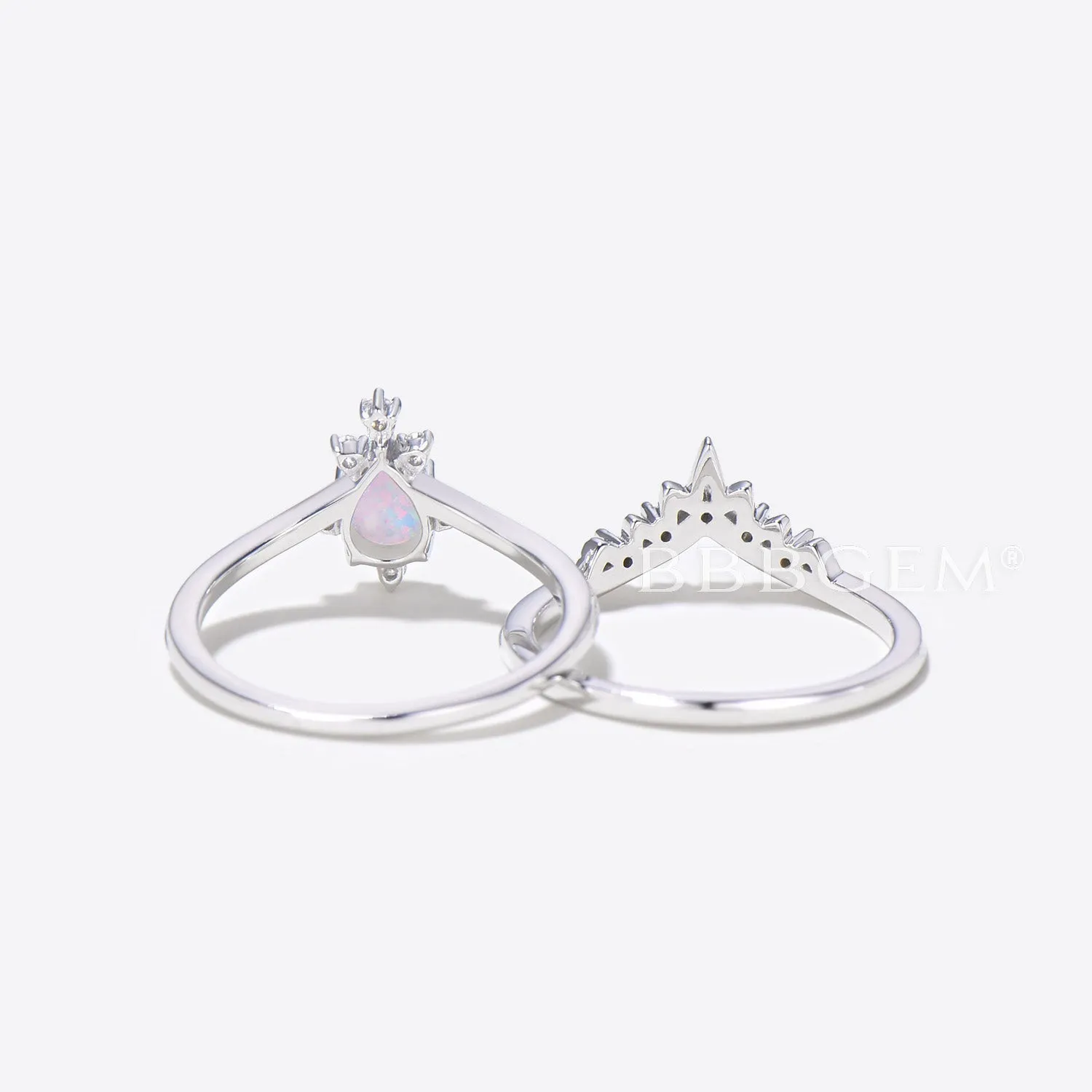 14K/18K Gold Vintage Pear Shaped Opal White Gold Engagement Ring Milgrain Bridal Set