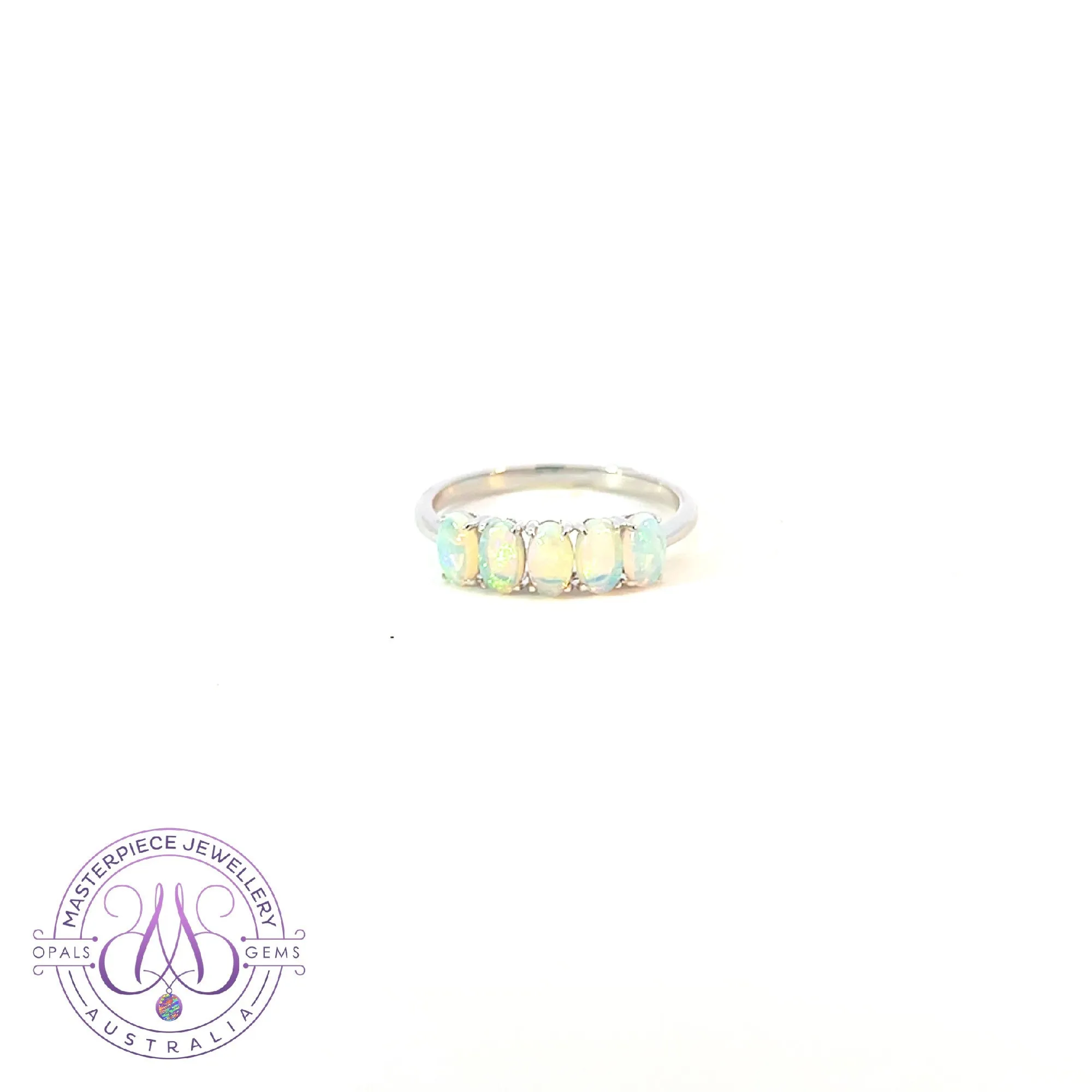 14kt White Gold Crystal Opal 0.76ct half eternity band