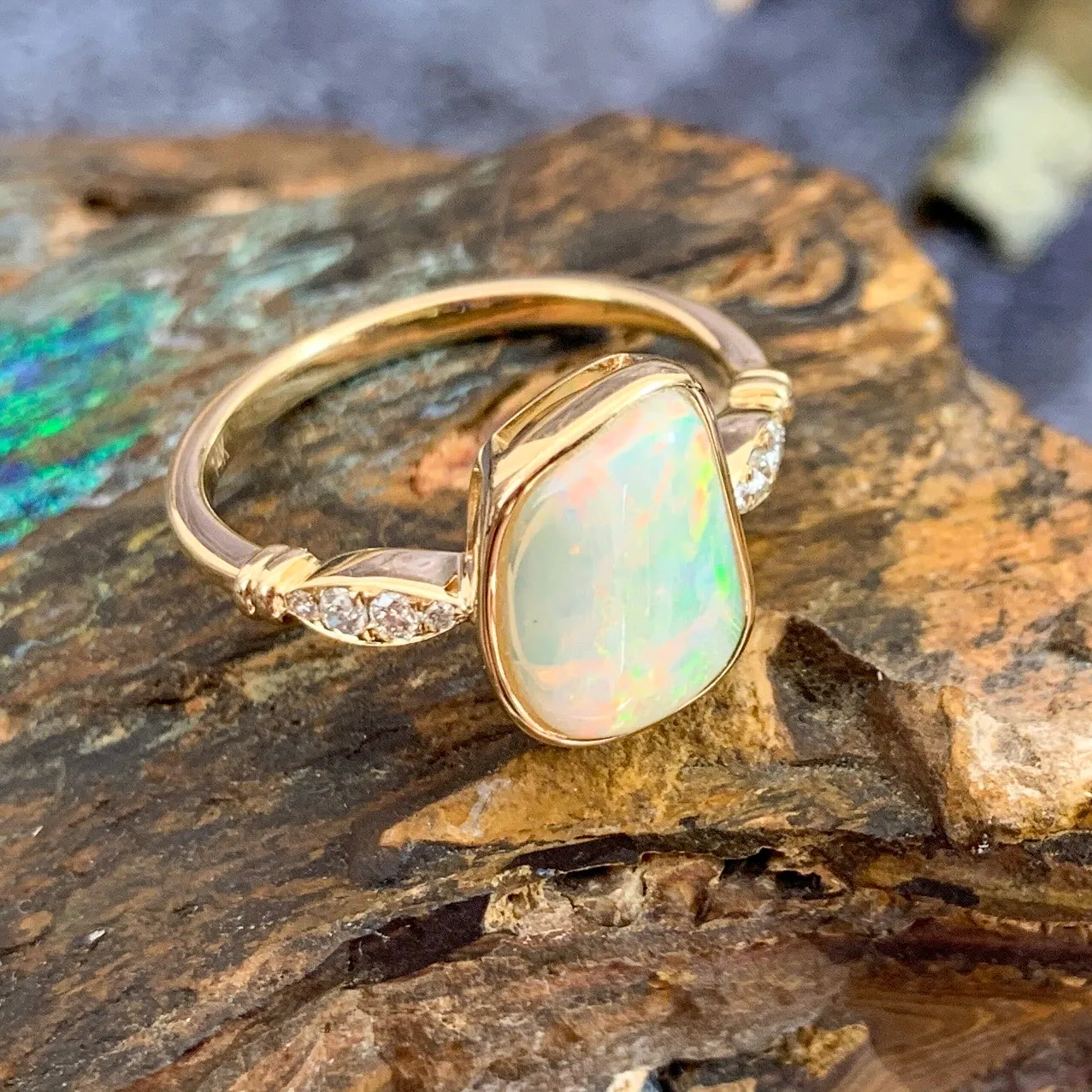 14kt Yellow Gold Light Opal and Diamond ring