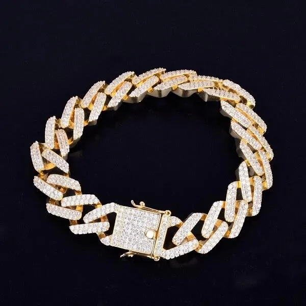 14mm Square Cuban Link Bracelet Gold Color Iced Out Cubic Zirconia Style Jewelry