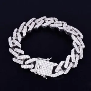 14mm Square Cuban Link Bracelet Gold Color Iced Out Cubic Zirconia Style Jewelry