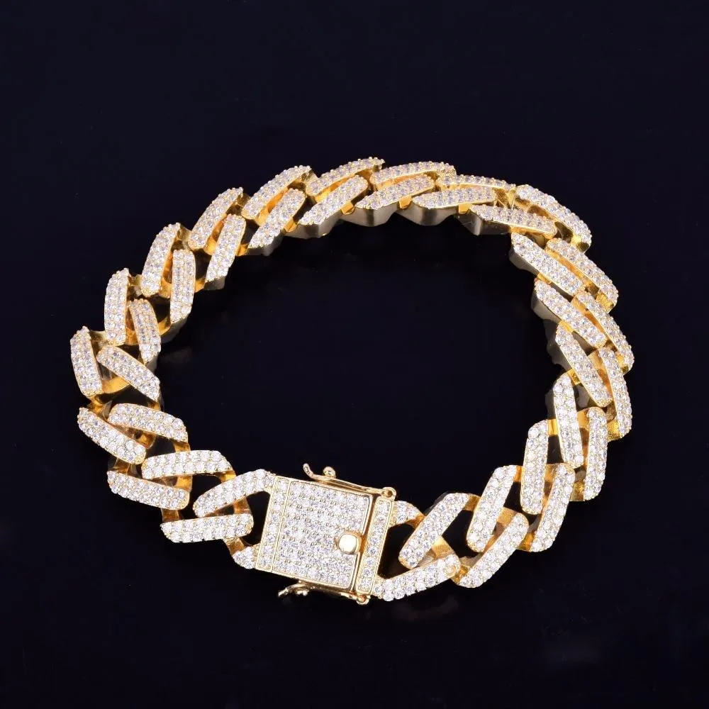 14mm Square Cuban Link Bracelet Gold Color Iced Out Cubic Zirconia Style Jewelry