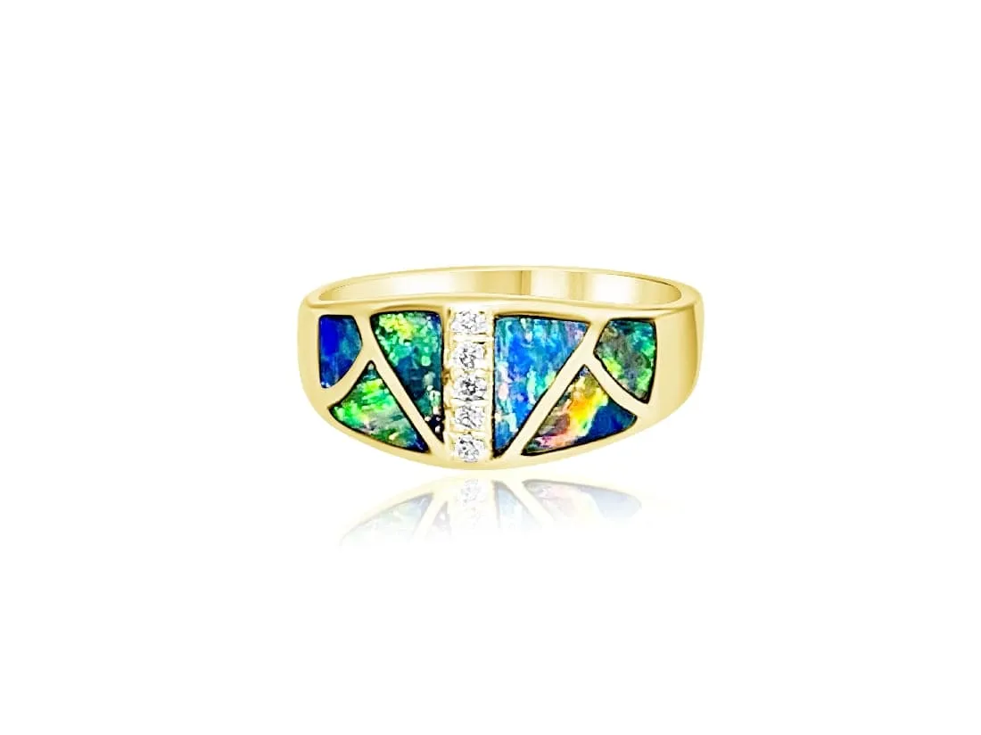 14Y opal inlay and diamond ring