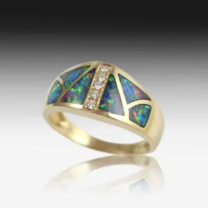 14Y opal inlay and diamond ring