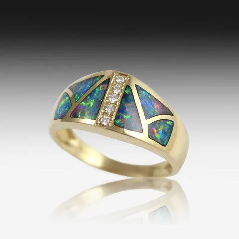 14Y opal inlay and diamond ring