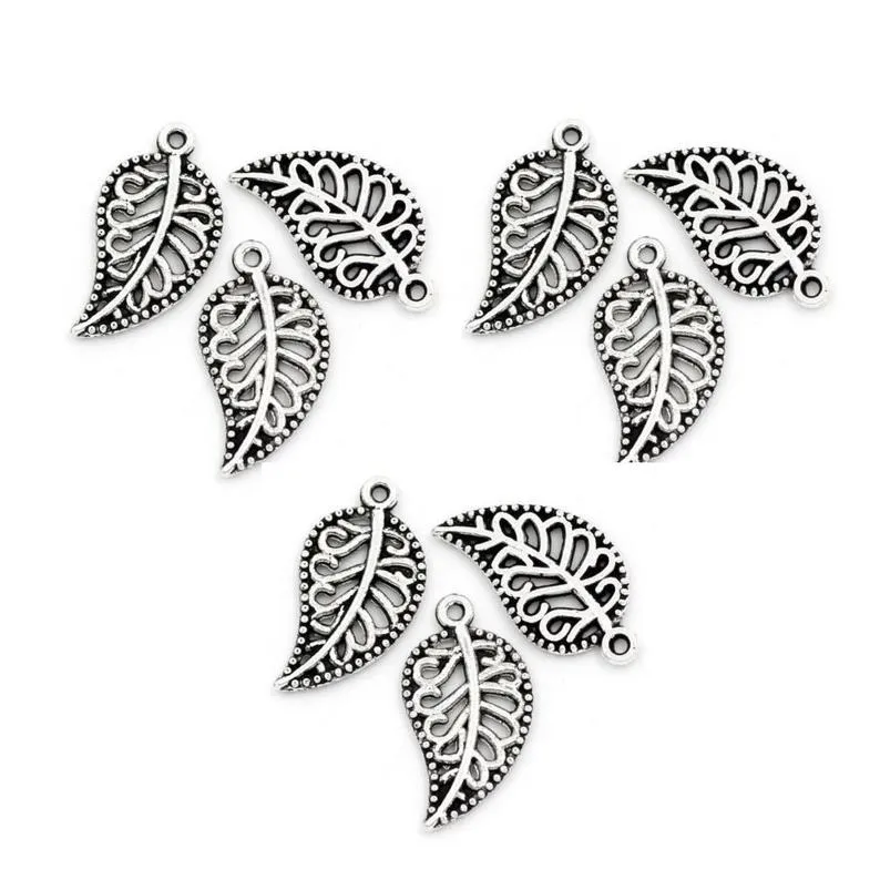 15 Pcs Tibetan Silver Filigree Leaf Leaves 19X10mm 3D Charms Pendants