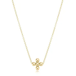 16" Classic Beaded Signature Gold Cross 3mm Bead Necklace