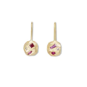 18K Geometric Ruby and Diamond Earrings