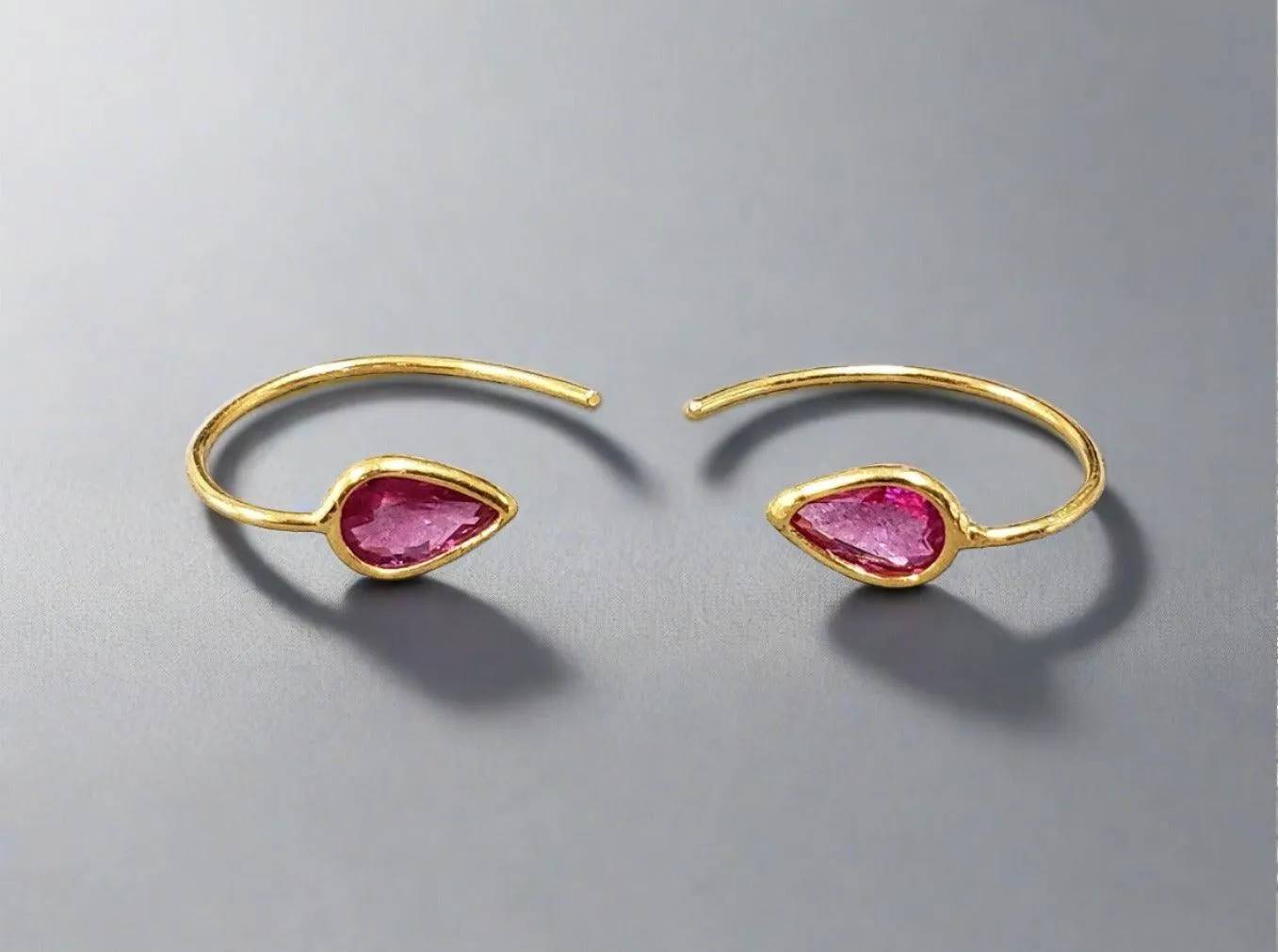 18k Gold Ruby Drop Earrings