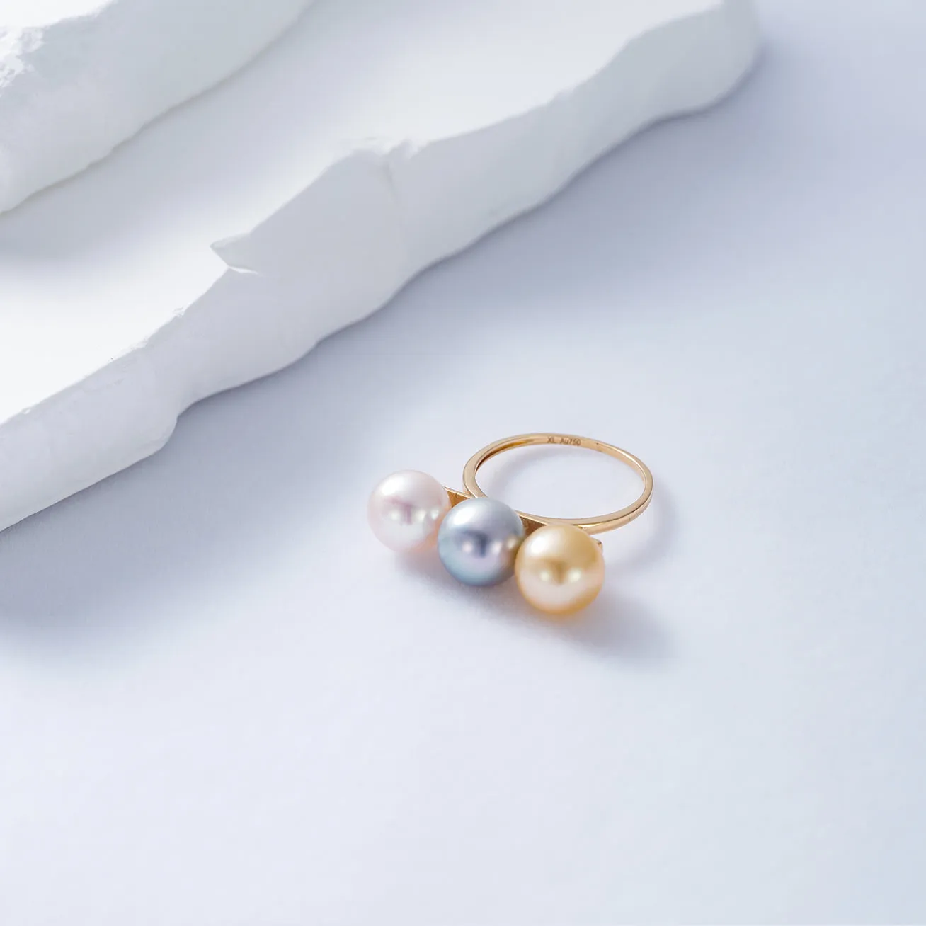 18K Solid Gold South Sea Golden Pearl Ring KR00080 | HARMONY