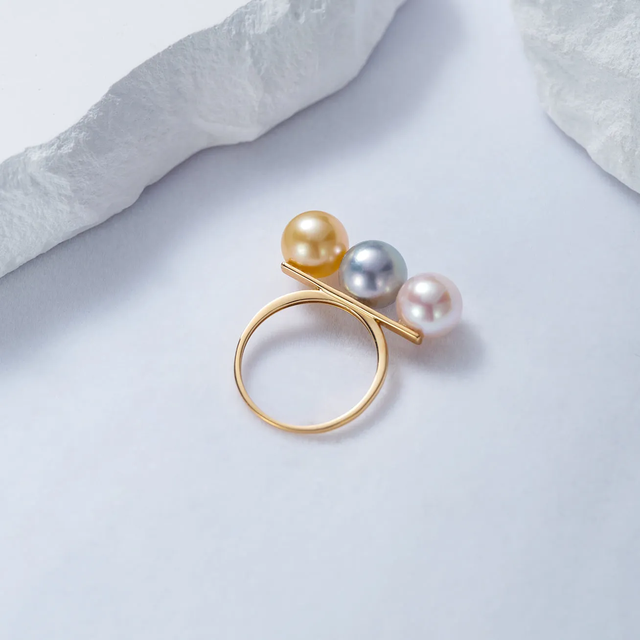 18K Solid Gold South Sea Golden Pearl Ring KR00080 | HARMONY