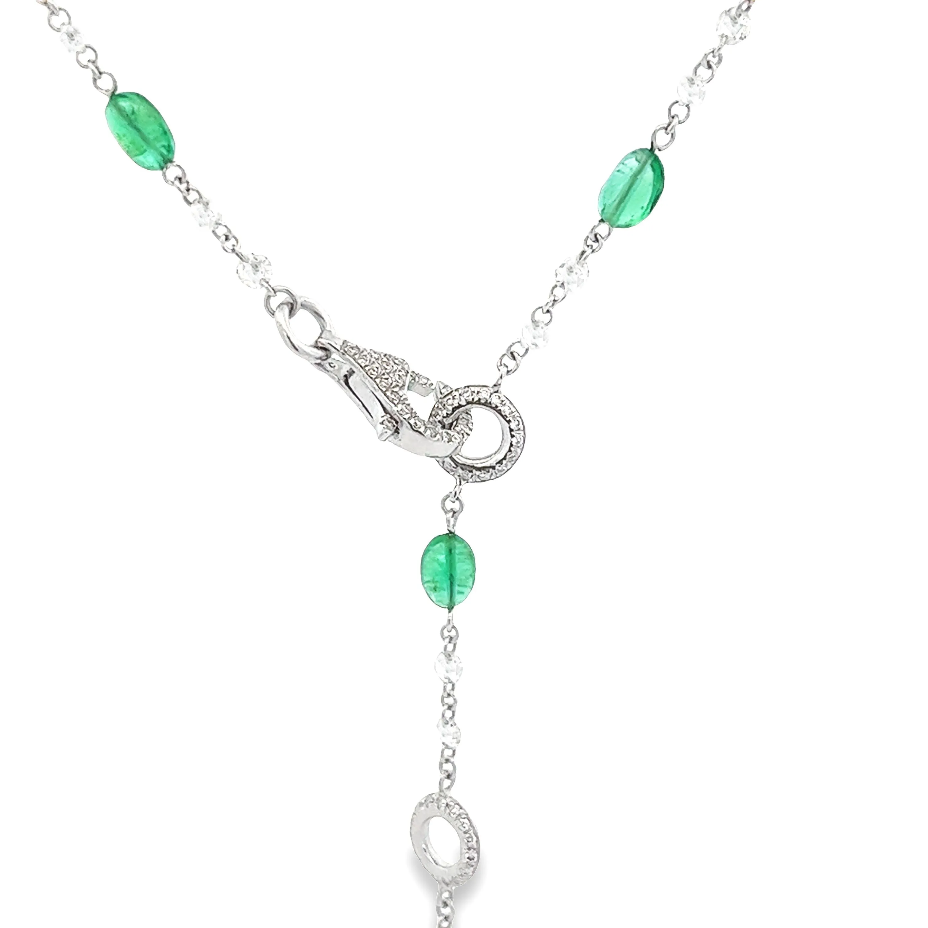 18k White Gold Diamond & Emerald Necklace