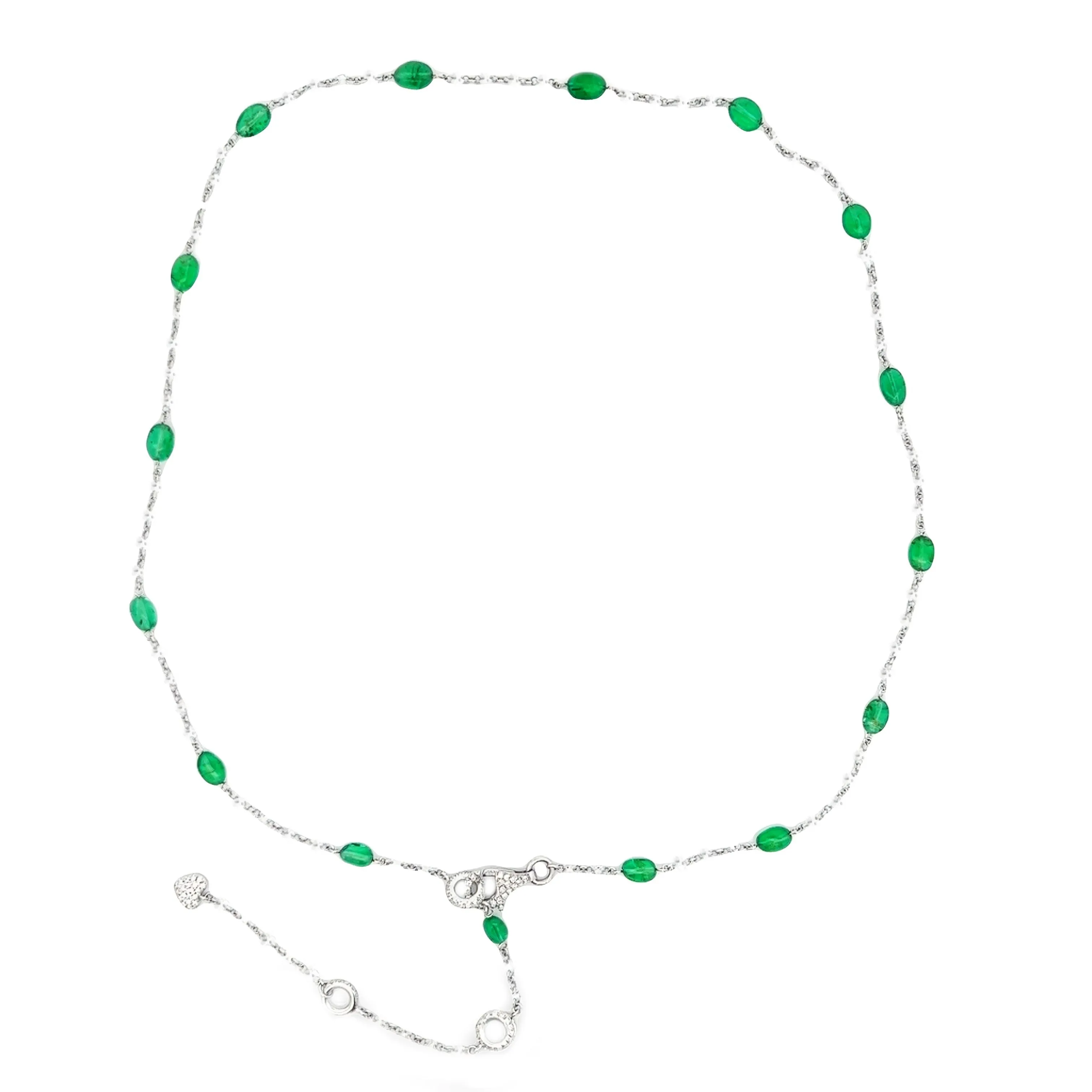 18k White Gold Diamond & Emerald Necklace