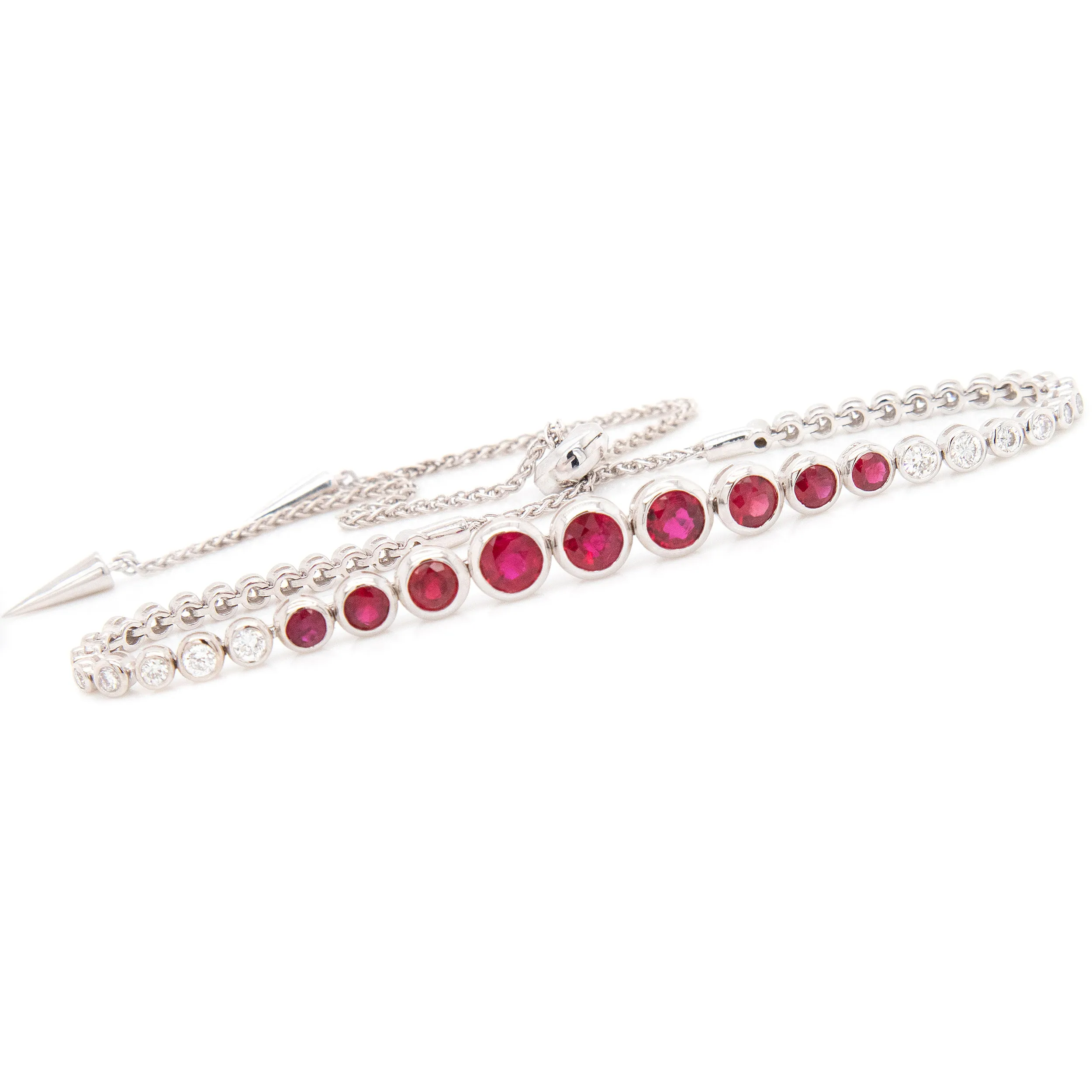 18k White Gold Diamond & Ruby Bollo Bracelet