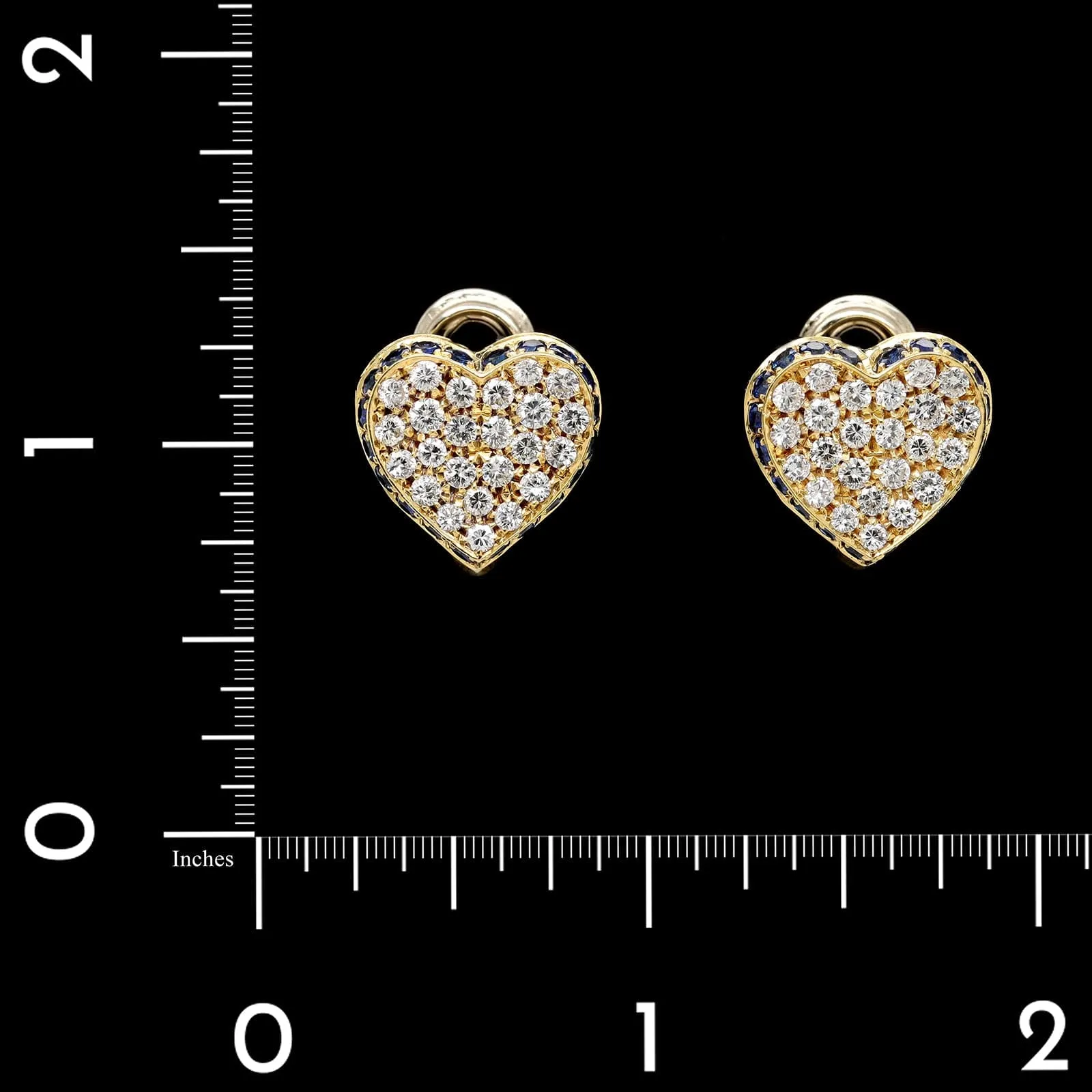 18K Yellow Gold Estate Sapphire and Diamond Heart Earrings