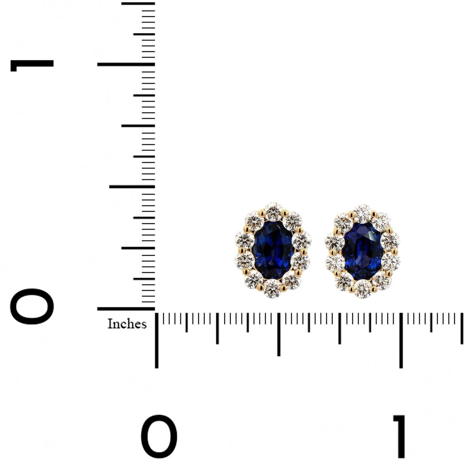 18K Yellow Gold Oval Sapphire and Diamond Halo Earrings