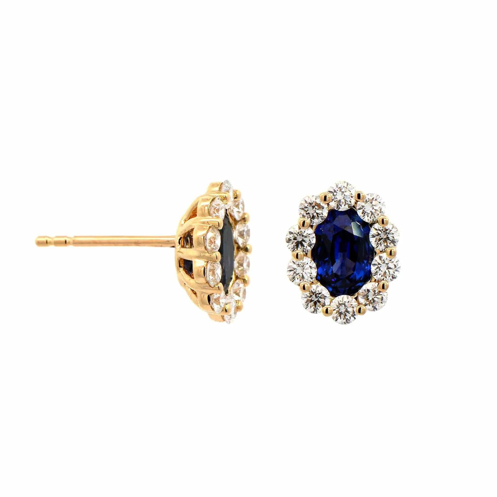 18K Yellow Gold Oval Sapphire and Diamond Halo Earrings