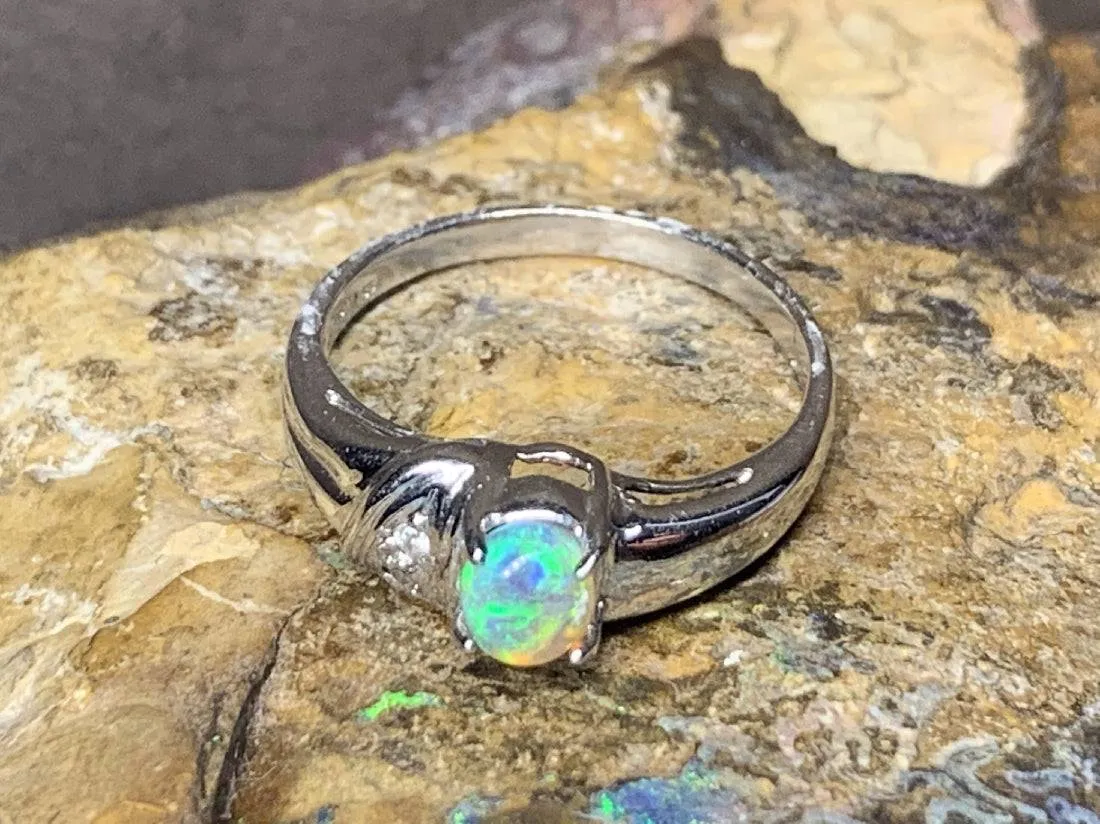 18kt White Gold Black Crystal Opal and Diamond ring