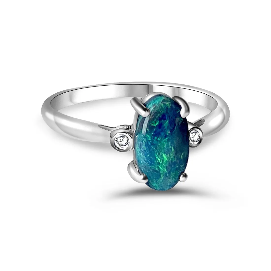 18kt White Gold Black Opal 0.83ct and Diamond ring