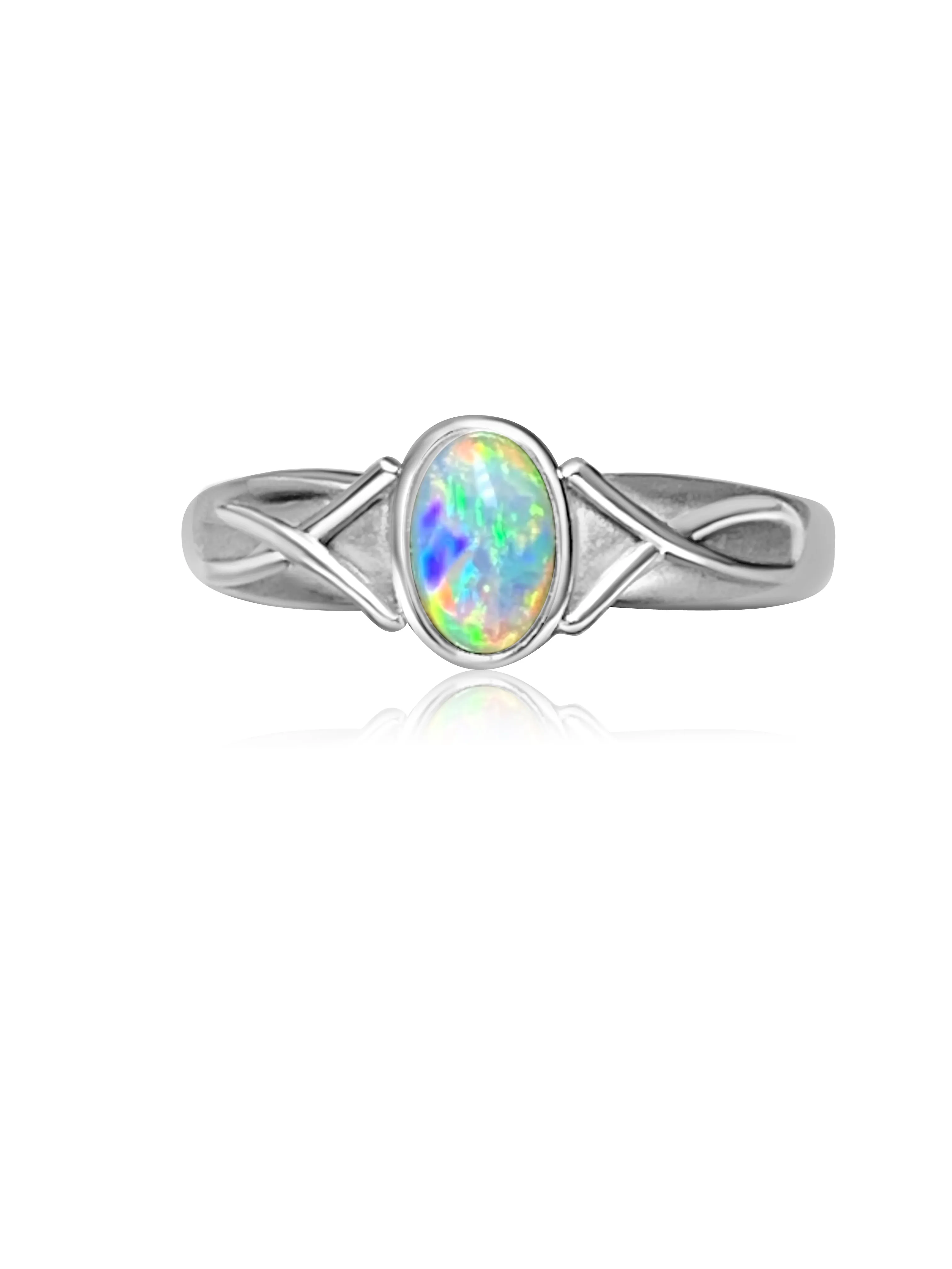 18kt White Gold Crystal Opal solitaire ring