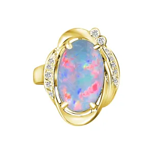 18kt Yellow Gold Black Opal Red flashes 4.86ct and diamond ring