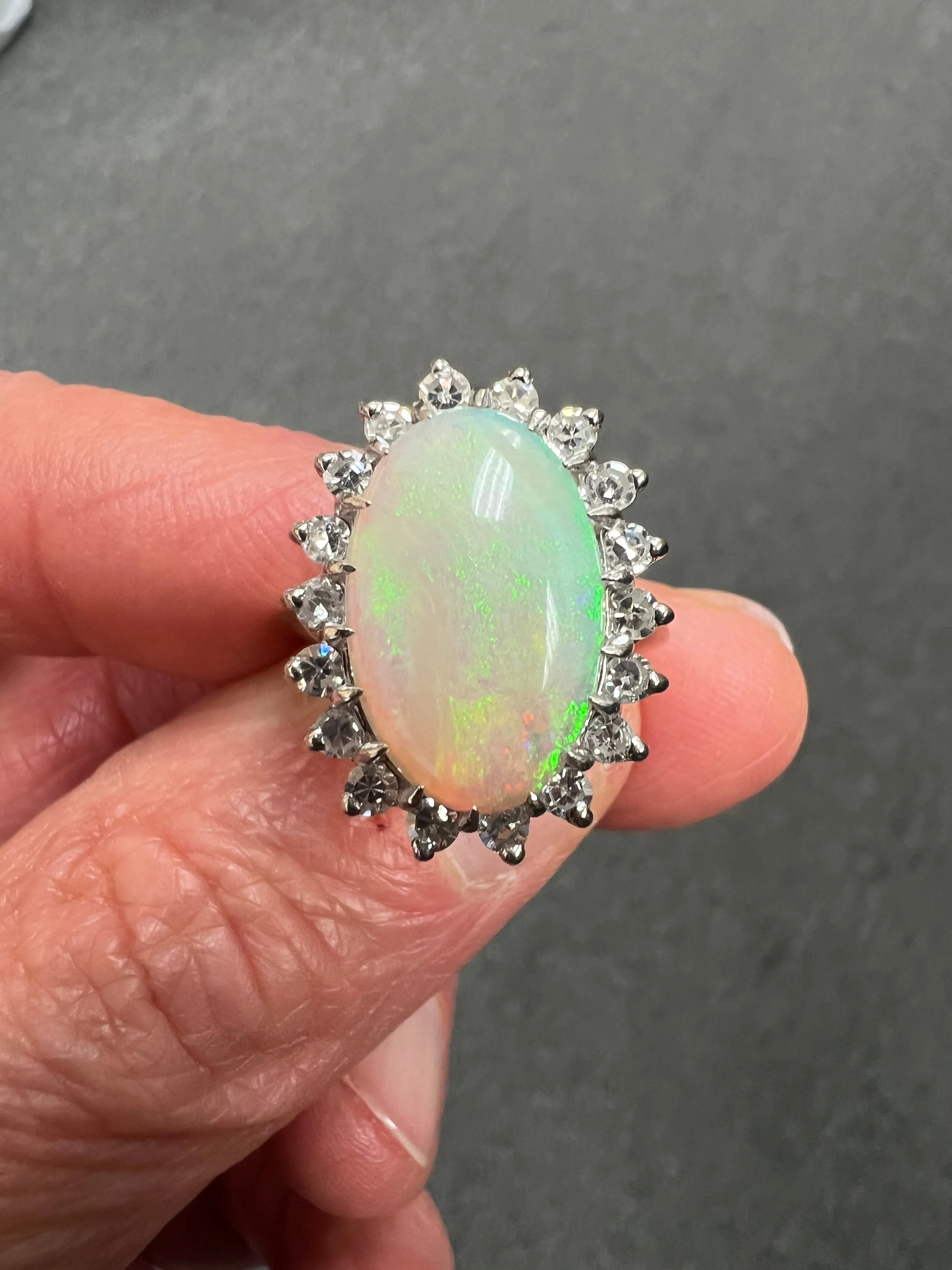 1970s Opal Diamond White Gold Ring