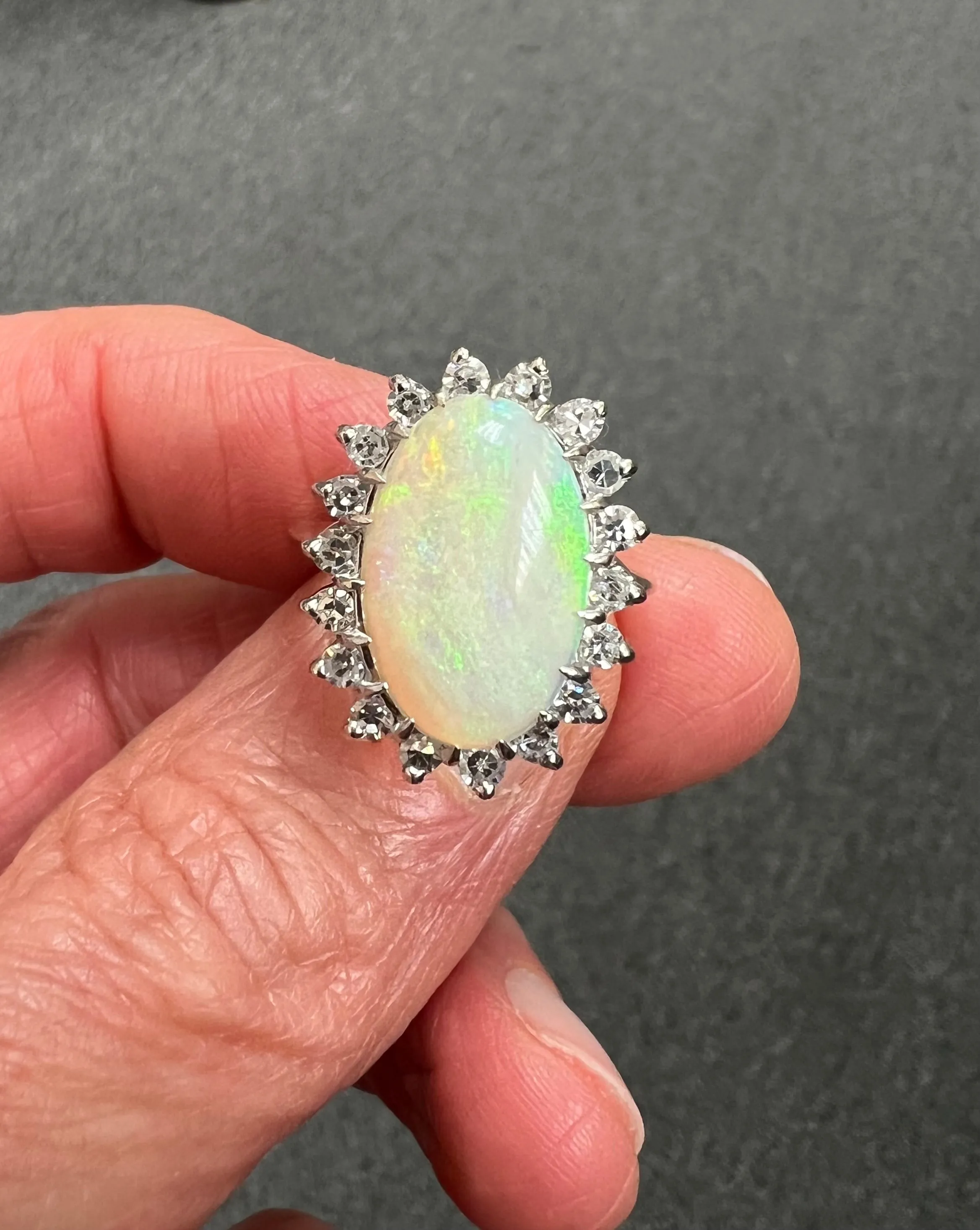 1970s Opal Diamond White Gold Ring