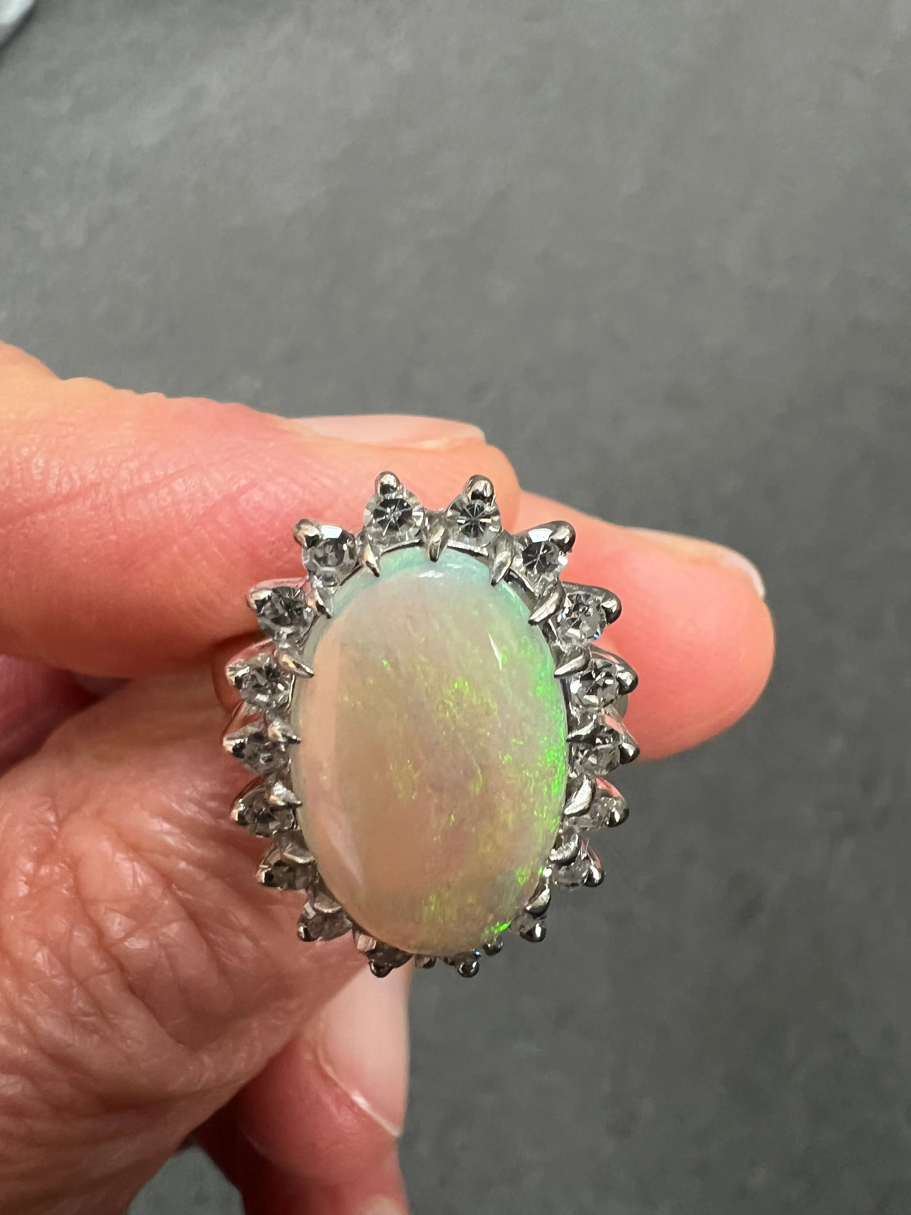 1970s Opal Diamond White Gold Ring