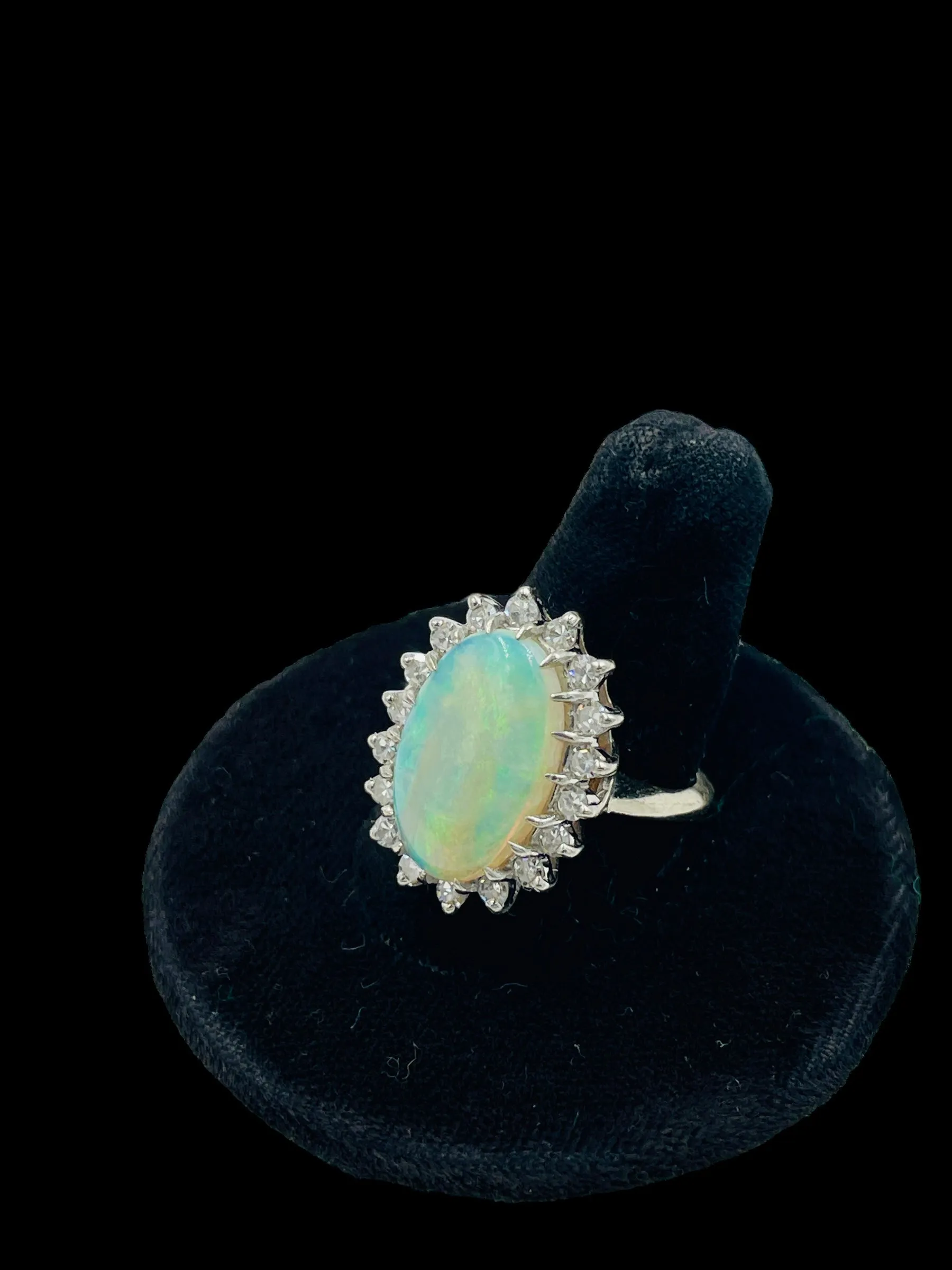 1970s Opal Diamond White Gold Ring